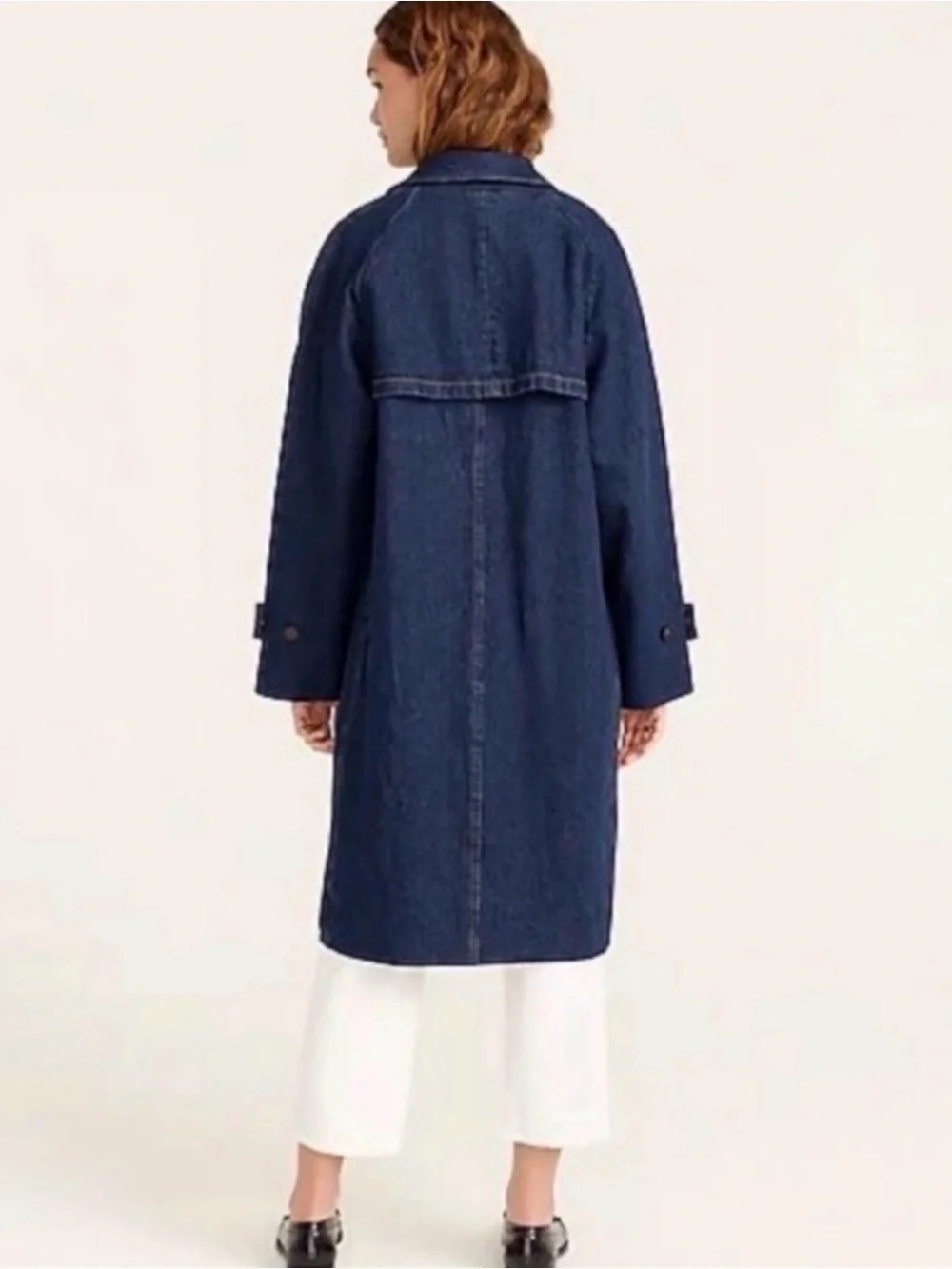 J. Crew Loose Oversized Minimal 70’s Relaxed Midi Dark Denim Trench Coat M